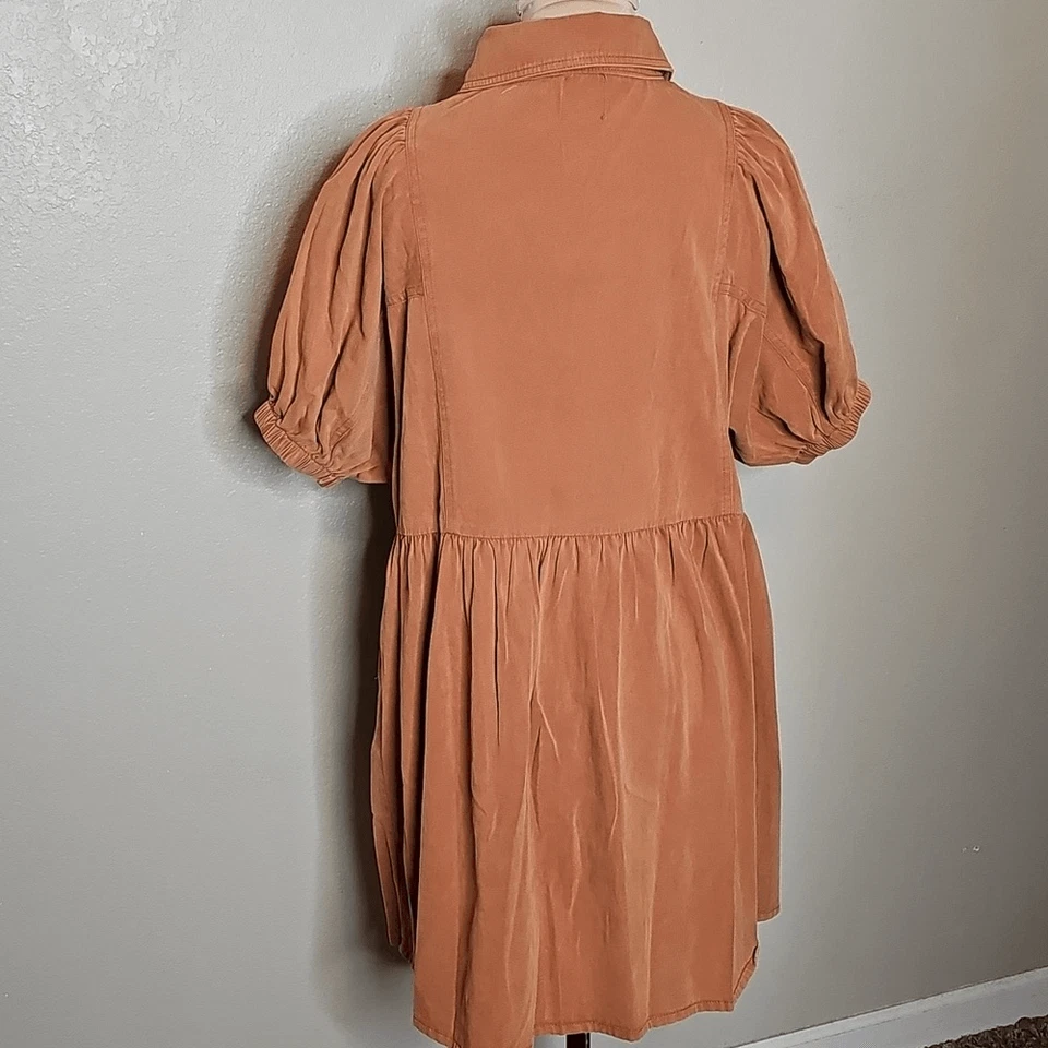 Shop The Mint XL Well Known Cinnamon Brown Denim Babydoll Puff Sleeve Dress - Image 4 of 4