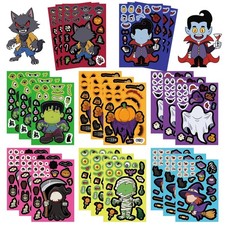 16 Sheets Halloween Make a Face Puzzle PVC Stickers Pumpkin Ghost DIY Game