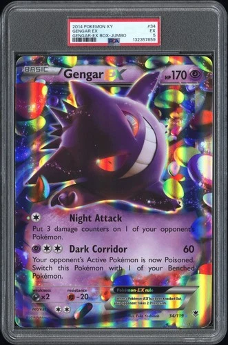 2014 POKEMON XY PHANTOM FORCES GENGAR-EX BOX-TAG JUMBO #34 GENGAR EX PSA 5