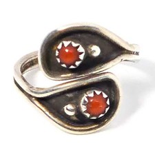 Red coral Snake Eyes Zuni Native American sterling silver wrap ring size 7
