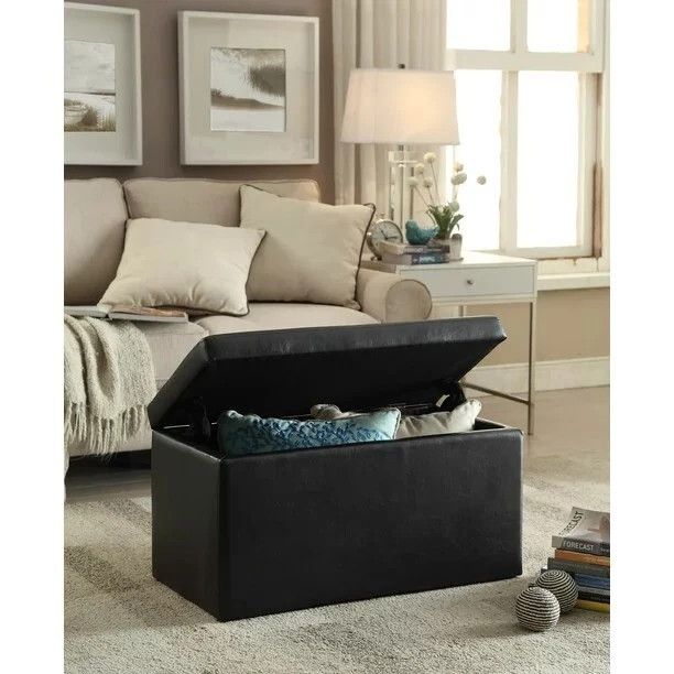 Better Homes Gardens 30 inch Hinged Storage Ottoman Black eBay