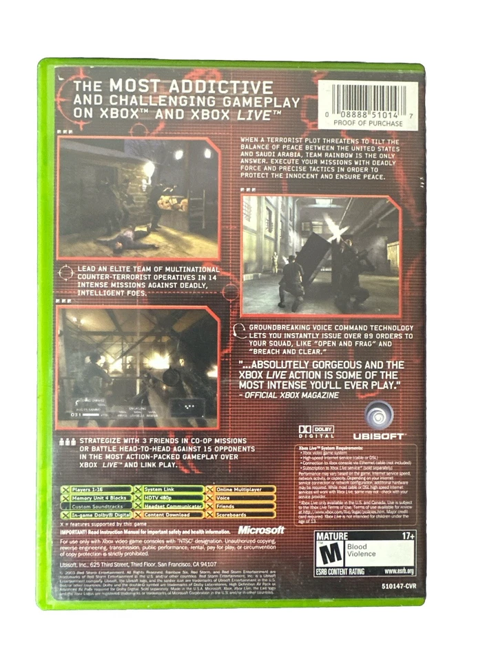 Tom Clancy's Rainbow Six 3 Xbox Game W/Manual Tested - Image 2 of 4