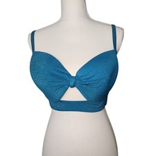 Shade  Shore Lightly Lined Knot-Front Cut Out Bikini Top Size 38D Teal Sparkly