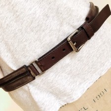YSL Yves Saint-Laurent Dark Brown Leather Double Buckles Belt 36 inches Adjustab