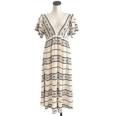 Loft Beach V-Neck Cotton Flutter Sleeve Open Back Midi Dress in Cream Small  NWOT | eBay