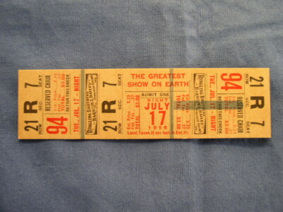 7-17-56 RINGLING BROTHERS BARNUM & BAILEY CIRCUS Ticket 1st day after closing