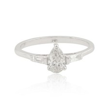 0.54Ct Pera & Baguette Diamante Fidanzamento Anello 18K Oro Bianco Donna