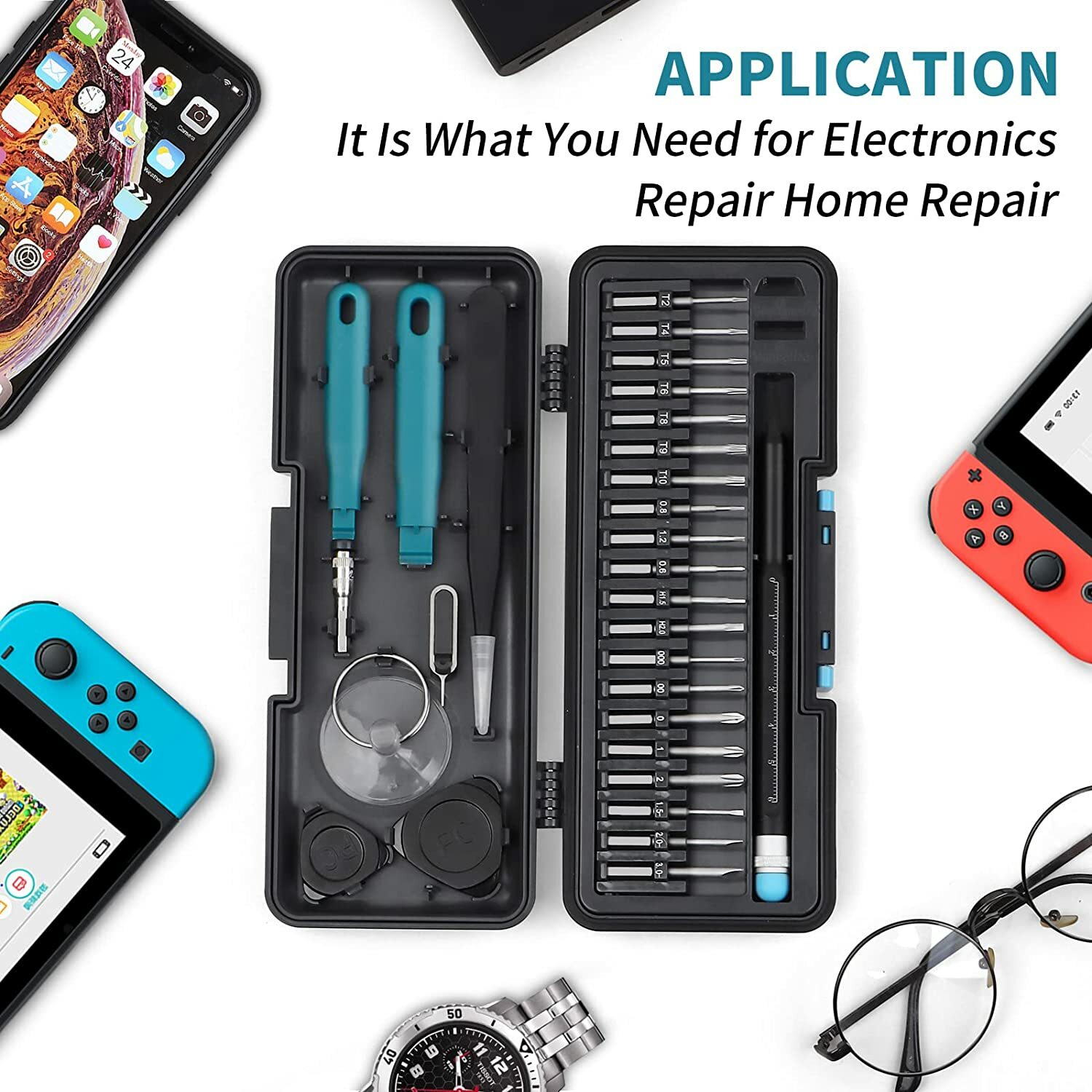 Mini Magnetic Screwdriver Set Case Repair Tool Kit for Electronics with S2 Bit..