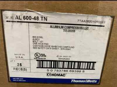 Box Of 26! Homac AL-600-48 TN Tin-Plated Aluminum Compression Lug 1/2'' Hole 600