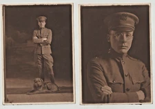 2 Original WW1 World War One Soldier Studio 7X5" Portraits , One with Dog