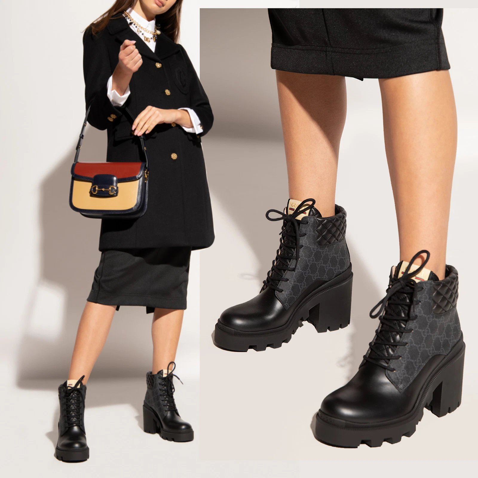 BOTTES GUCCI LOGO GG PLATEFORME BLOC TALON BOTTINES MATELASSÉES 1 taille 39 9 US