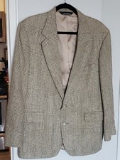 Vintage Perry Ellis Portfolio Linen Blazer Tan Plaid - USA Union Made