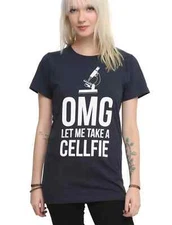Hot Topic Juniors OMG Let Me Take A Cellfie Funny Science Shirt New  XS-2XL
