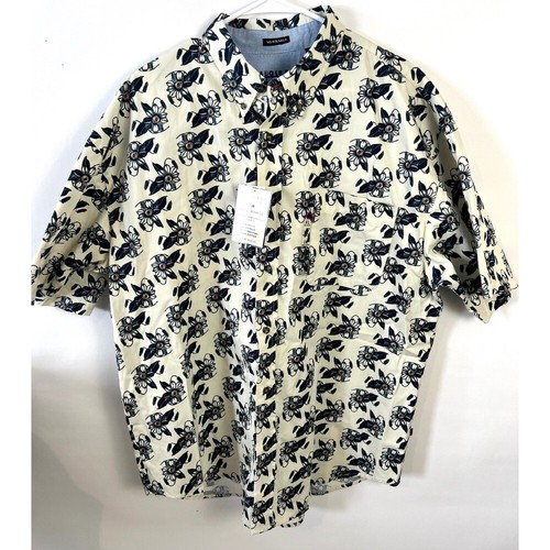 VTG Bugle Boy Mens Floral Blue Cotton Button Up Shirt Size XL Short Sleeve NWT - Picture 6 of 12