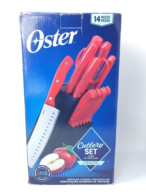 Oster Evansville Knives Set 13 Piece Red Hardwood Storage Block
