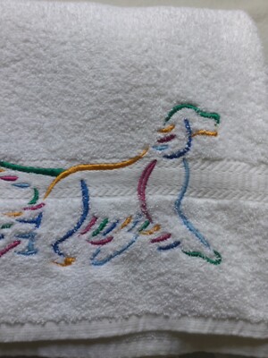 Mainstays Bath Towel White Embroidery With Dog Design 100% Cotton Size 27/52 New
