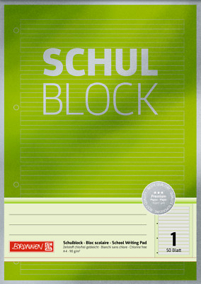 Schulblock Lineatur 1  BRUNNEN Premium Papier 90g/m², A4, 50 Blatt