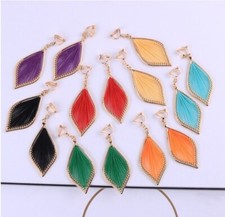 Colorful Leaf Shaped Non-Pierced Earrings Bohemian Clip-Ons Fashion Jewelry