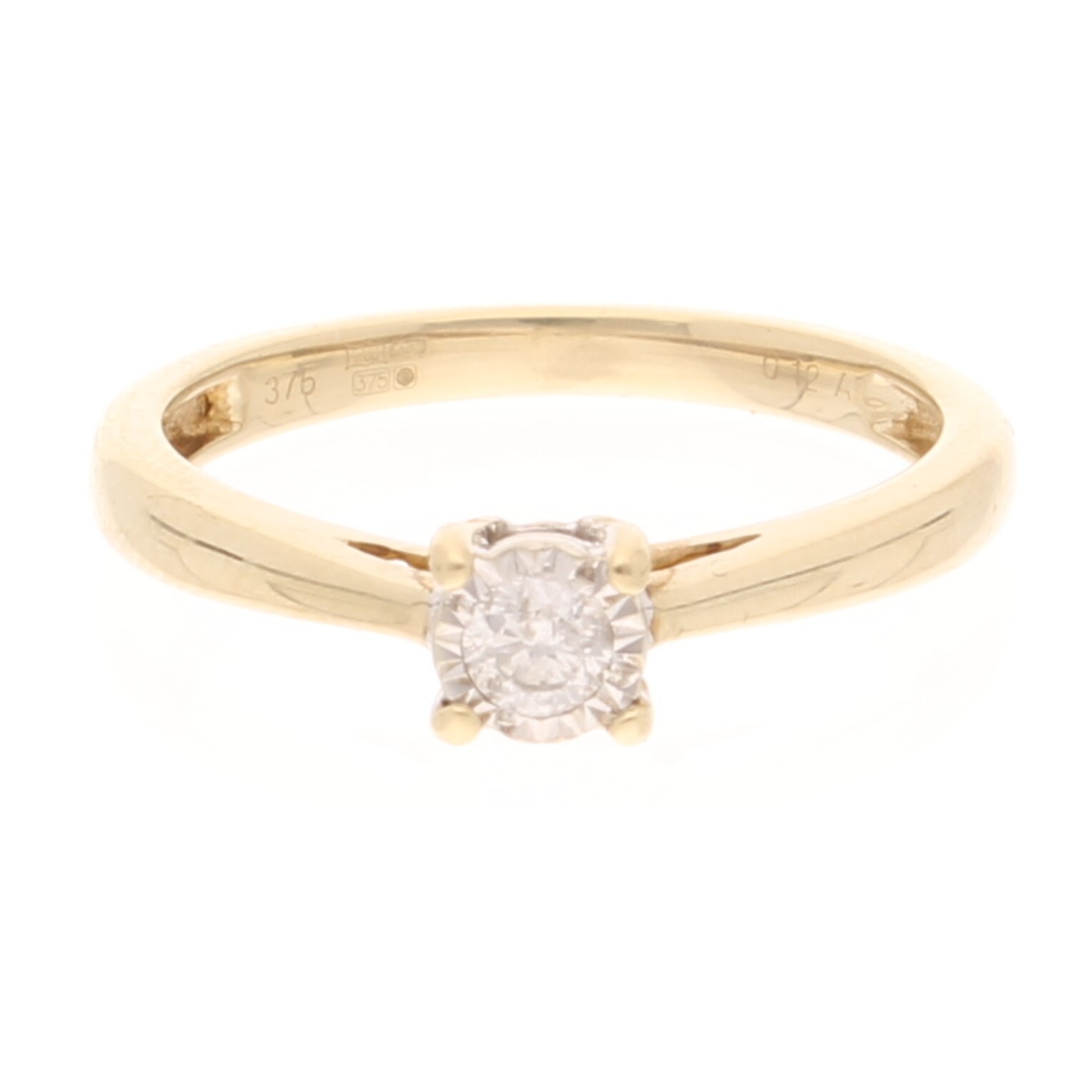 9Carat Yellow Gold 0.12ct Diamond Illusion Set Solitaire Ring (Size J) 4mm Head
