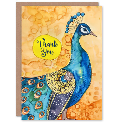 Peacock Bird Mandala Pattern Feathers Folk Art Thank You Card