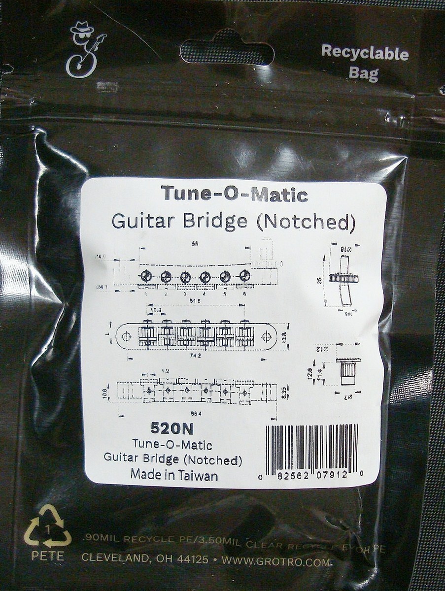 Grover Tune-O-Matic Electric Guitar Bridge - Nickel (520N) for