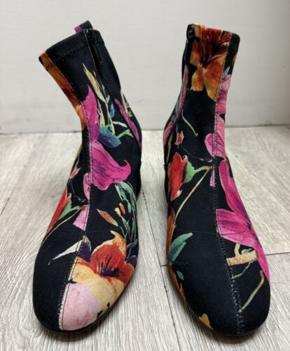 Top Shop Women’s Pink, Black And Green Floral Ankle Heel Boots In Sz 6 - Picture 3 of 10
