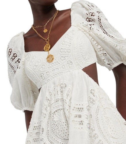 Zimmermann Vacay Lace Mini Dress | White, Linen/Cotton, Cut Out, Open Back, Puff - Picture 10 of 13