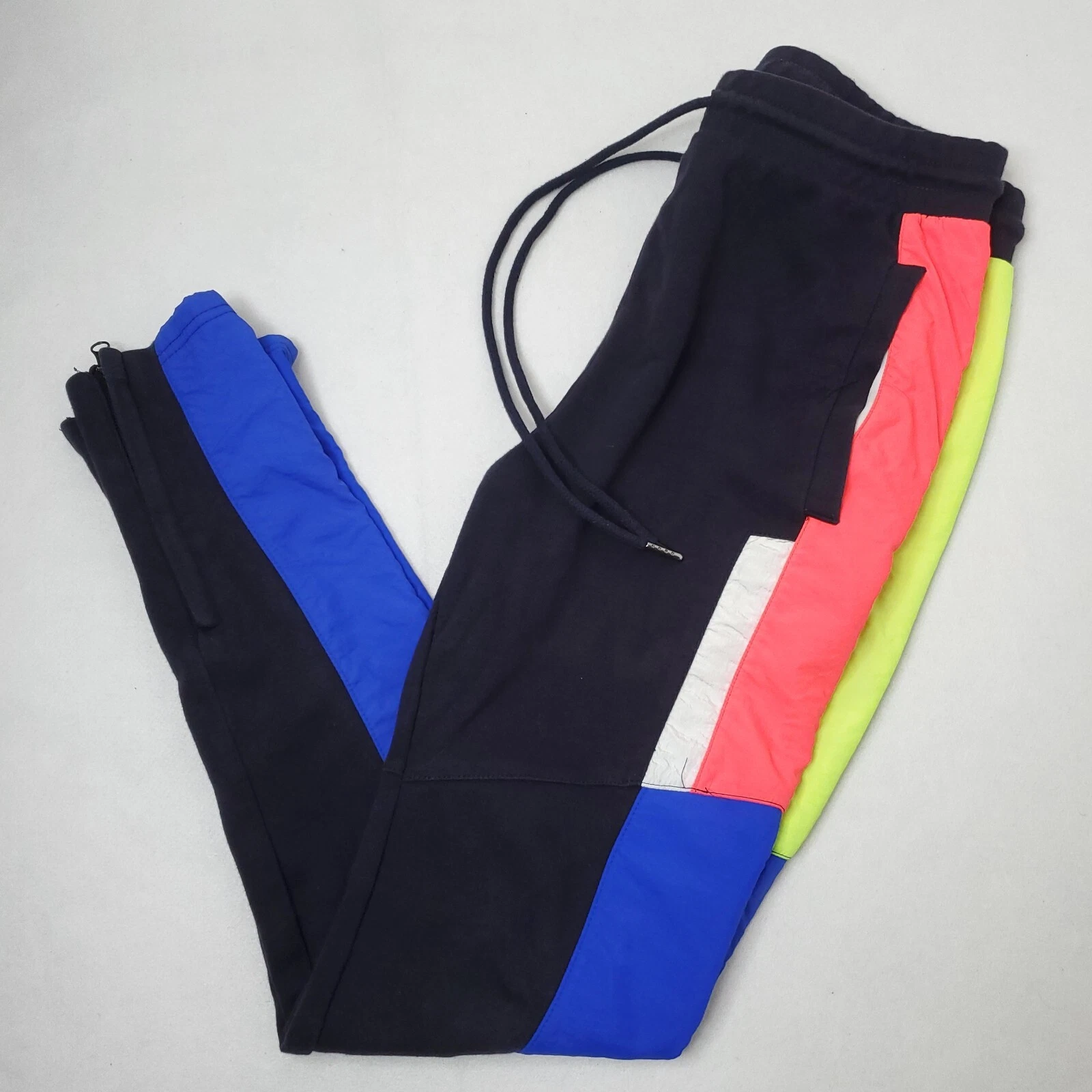 Smoke Rise Mens S Jogger Sweatpants Tapered Leg Windbreaker Trim Drawstring Blue