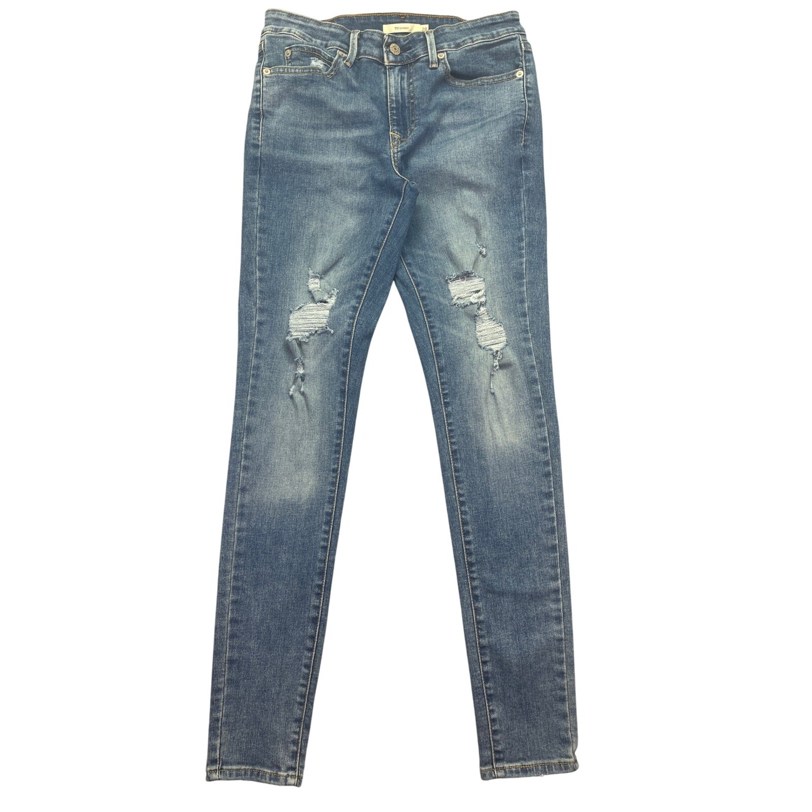 Levi's 711 Skinny Distressed Jeans Medium Wash Denim Women's Size 28 Fits 27"