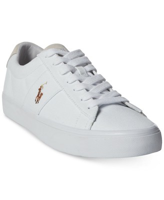 polo ralph lauren sayer canvas trainer with multi polo player in white