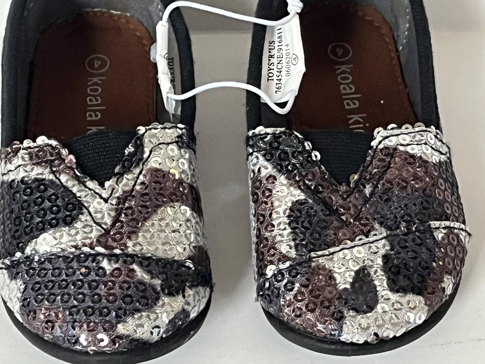 Koala Niños Bebé Niño 4 Plateado Negro Estampado Animal Lentejuelas Zapatos Sin Cordones Planos Foto 2 de 4