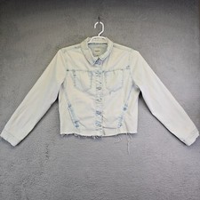 Kenzie Jeans Denim Jacket Women’s L White Acid Wash Cropped Distressed Button