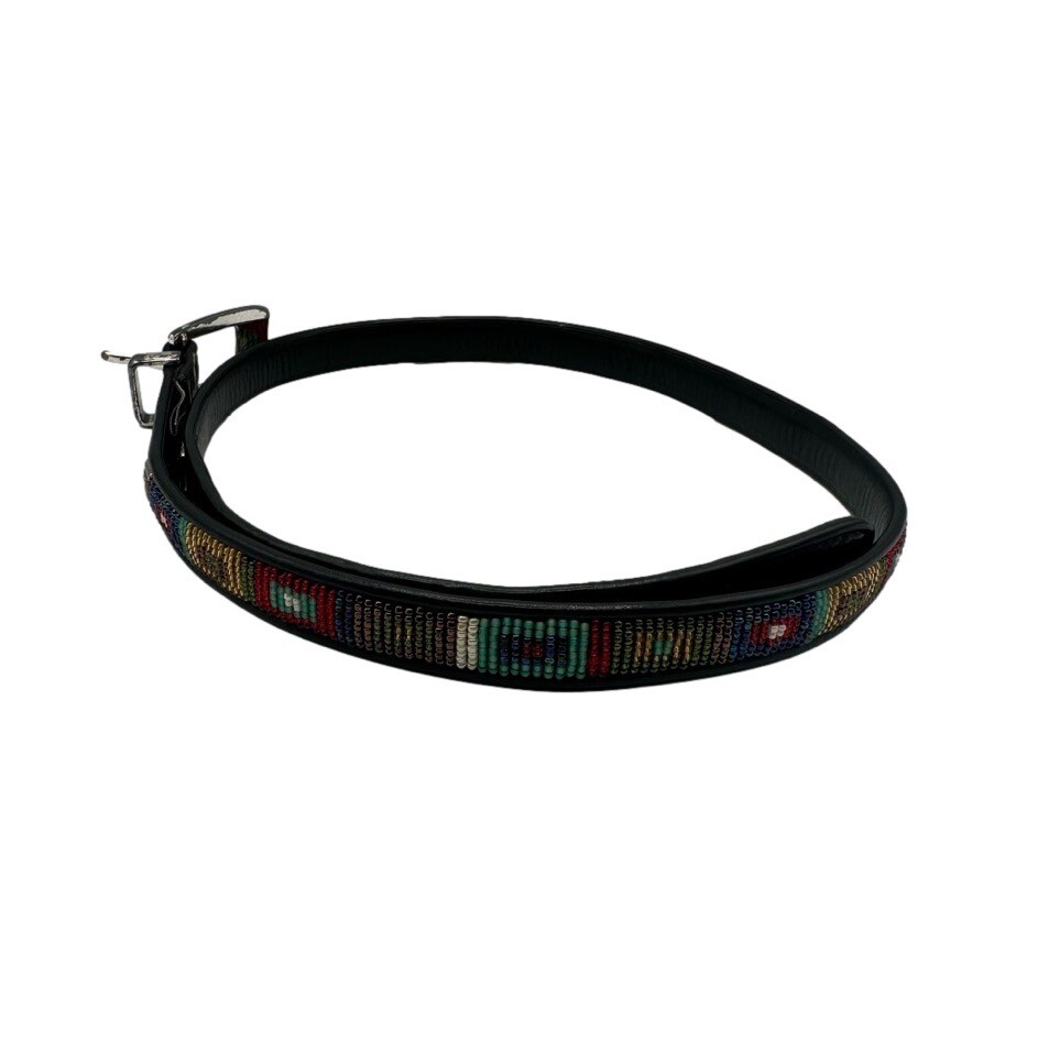 Brighton Black Leather Beaded Native American Styled Belt with Silver Buckle Vintage 90s Brighton Black Leather Native Beaded Silver  main image 3