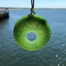 50mm Genuine Natural Green Nephrite Jade Round Cutout Pendant Necklace w/ Cord