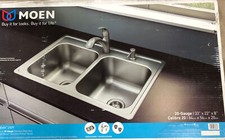 Moen Galvin 33"x22"x8" StainlessSteel 20 Gauge Double Bowl Kitchen Sink  Faucet