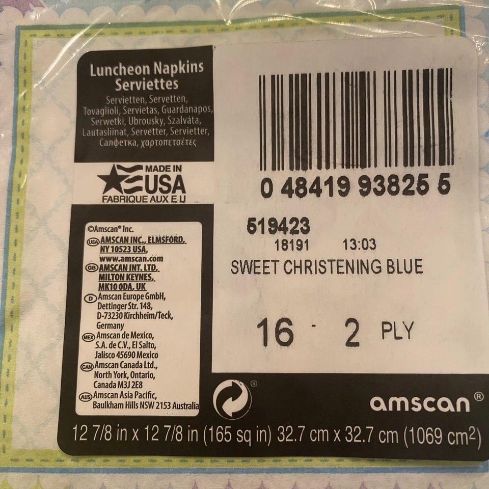 ЛОТ Крещение причастие крещение синий мальчик вечеринки ребенка салфетки комплект из 4 - Изображение 2 из 4