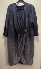 Lane Bryant Surplice Foil Ombr  faux wrap dress Black And Gold Glitter Size 22