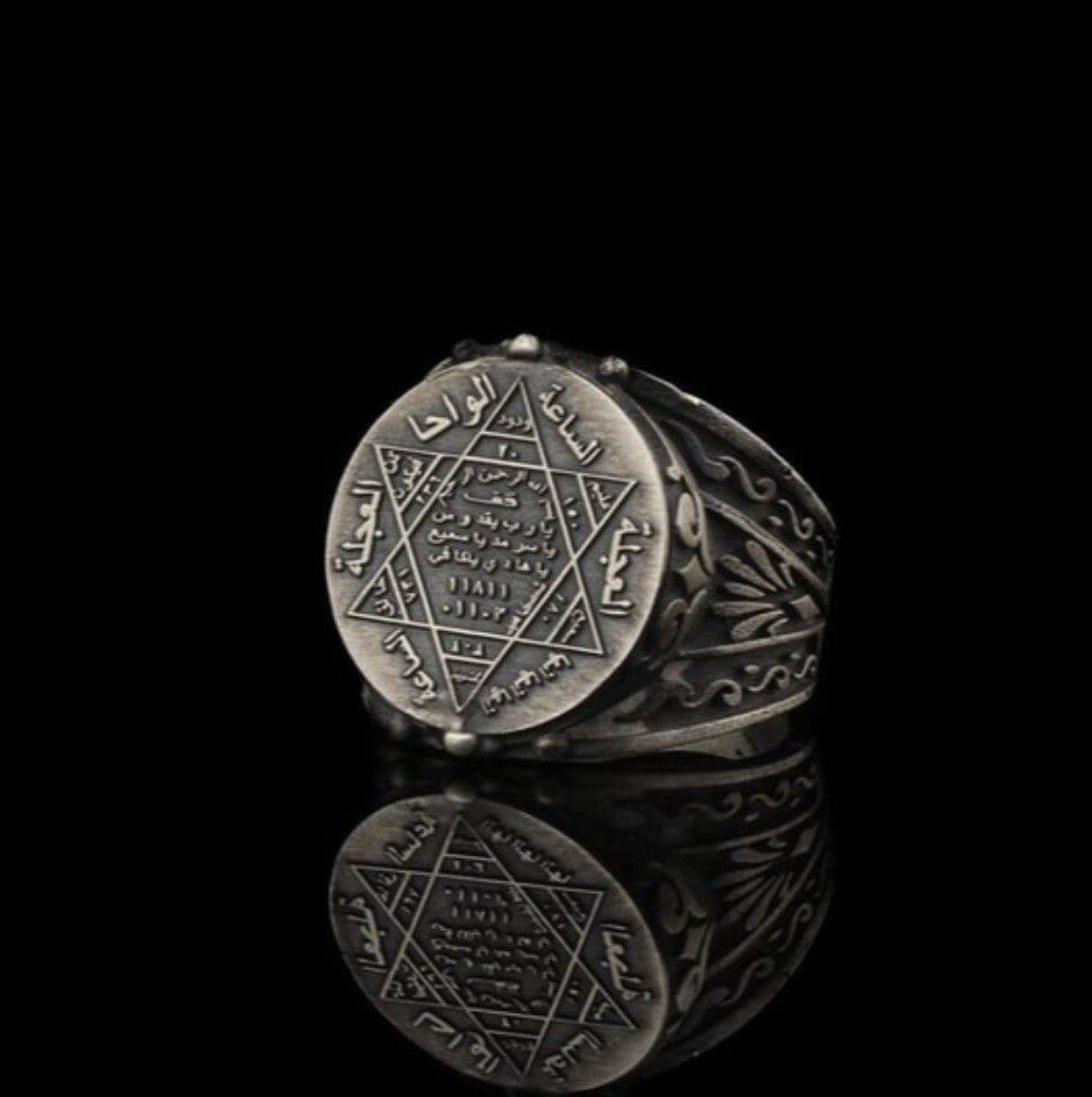 Antique Model Seal of Solomon Embroidered 925 Sterling Silver Ring