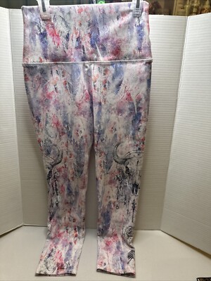 Evolution and Creation Women s Capri Leggings Medium Rose Bull Skull Tribal NWOT