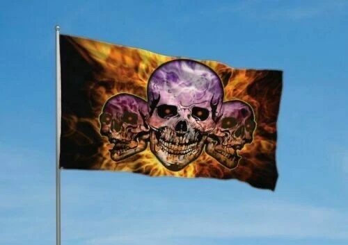 Bandera "TRÍO MORTAL" 3x5 pies poliéster bandera signo articulación pirata calavera esqueleto - Imagen 3 de 7