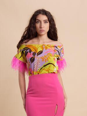 MAGLIA € 139-50% BLUSA DOUBLE C BY CRISTINA F CON PIUME B056