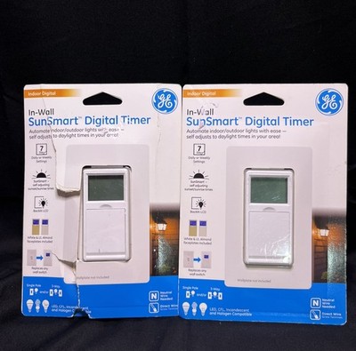 2 PC GE Sunsmart Digital In Wall Timer Daily ON/OFF Times, Programmable Settings