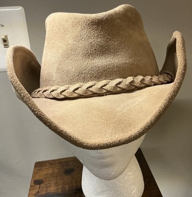 Minnetonka Men's Small Light Brown Leather Outback Cowboy Hat + Braided Hatband