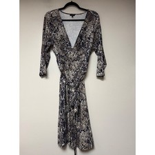 Talbots Faux Wrap Dress Womens 1X Brown Snakeskin Print Excellent 3/4 Sleeve