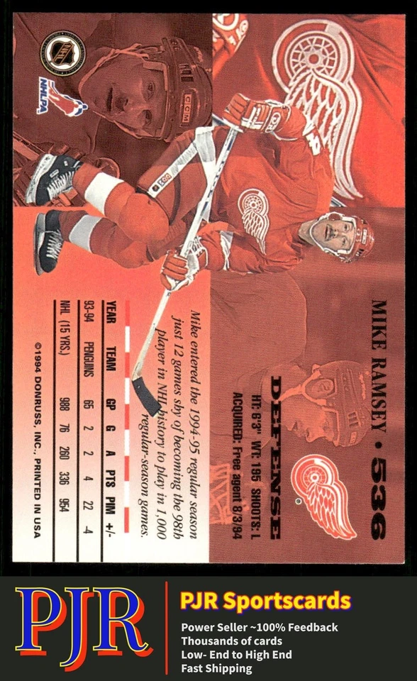 Mike Ramsey 1994-95 Leaf #536 Detroit Red Wings - Image 2 of 2