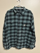 Carhartt Flannel Shirt XL Rugged Flex Relaxed Fit Plaid Men's Black/Green