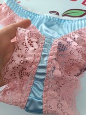Womens Satin Lace Knickers Frilly Sissy Panties silky thongs blue