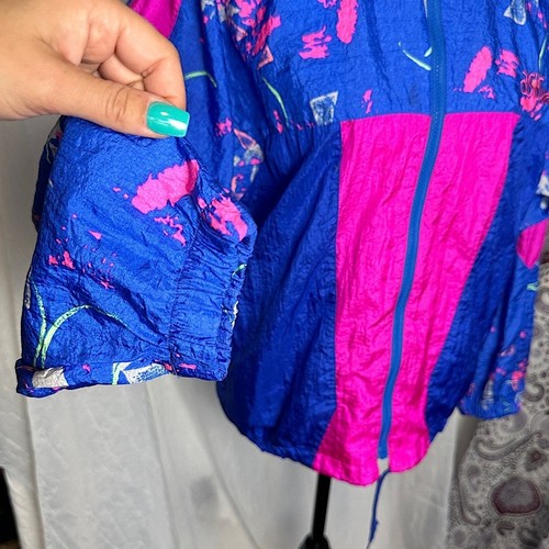 Vintage ASICS 90’s Windbreaker Athletic Track Jacket Y2K Blue Pink & Purple - Picture 12 of 16