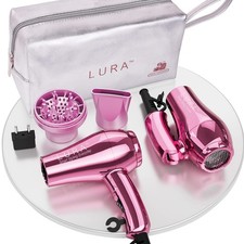 LURA Mini Portable Travel Hair Dryer:Dual Voltage Small Lightweight Blow with