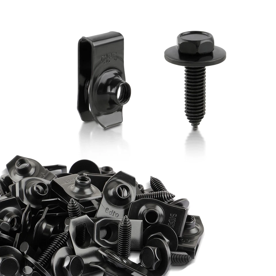 Pernos de carrocería 1/4 y clips de tuerca en U (25 cada uno) para guardabarros cubierta del motor protector contra salpicaduras Foto 2 de 4